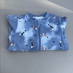 2T PEKKLE onesie pajamas, Blue Kids 1pc with Fun hockey Pattern organic cotton